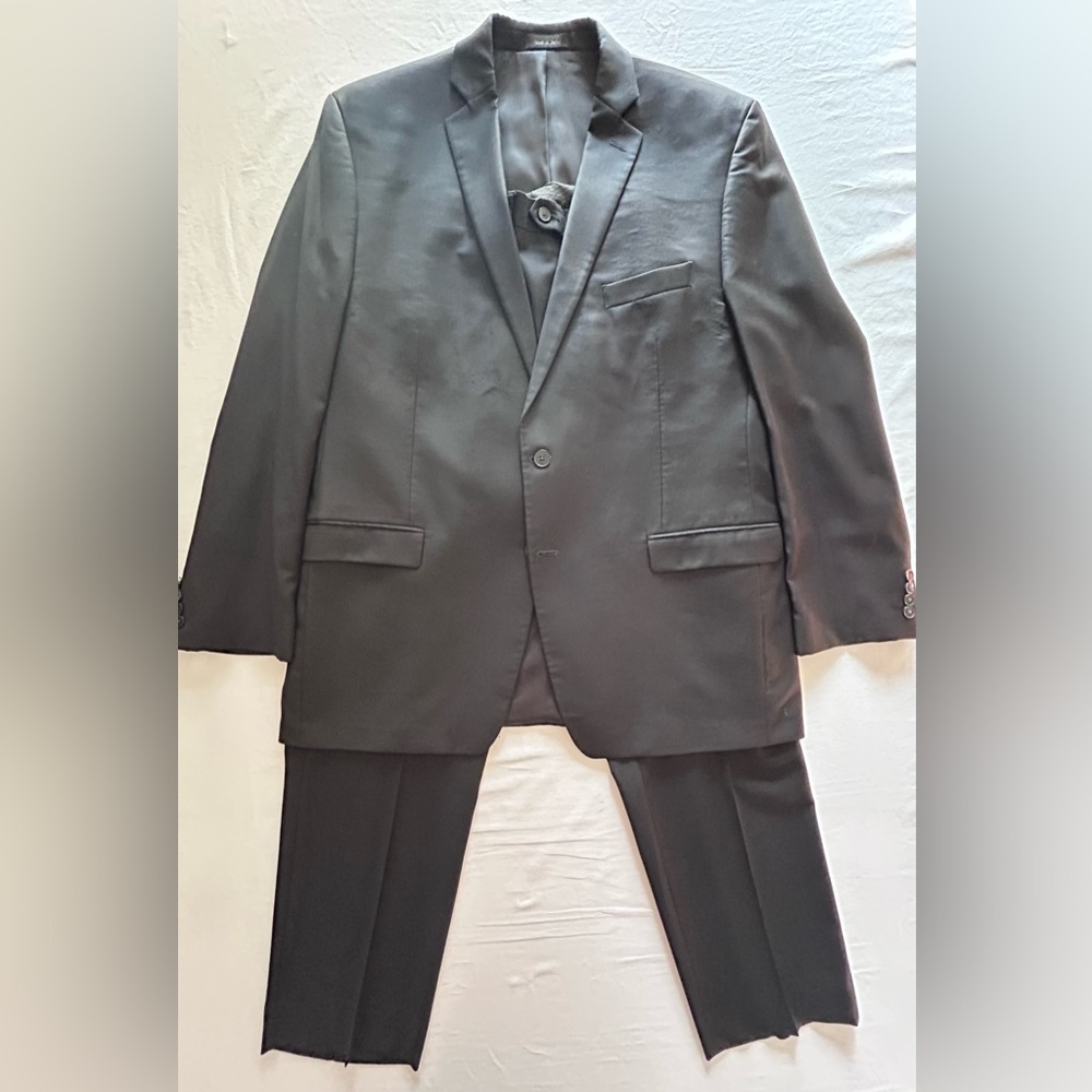 Calvin Klein Black Wool Suit 46L Two Piece Jacket & Pants